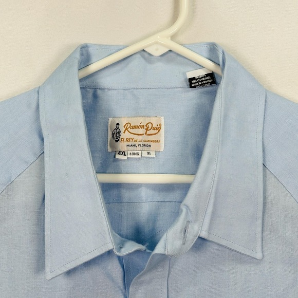 Ramon Puig Guayabera Shirt Mens 4XL Long Blue Linen Button Up Cuban 4 Pocket S/S - Picture 6 of 10